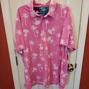 Birdie Bound Polo Shirt Mens 3XL Pink Pineapple Palm Tree Graphic Golf AOP